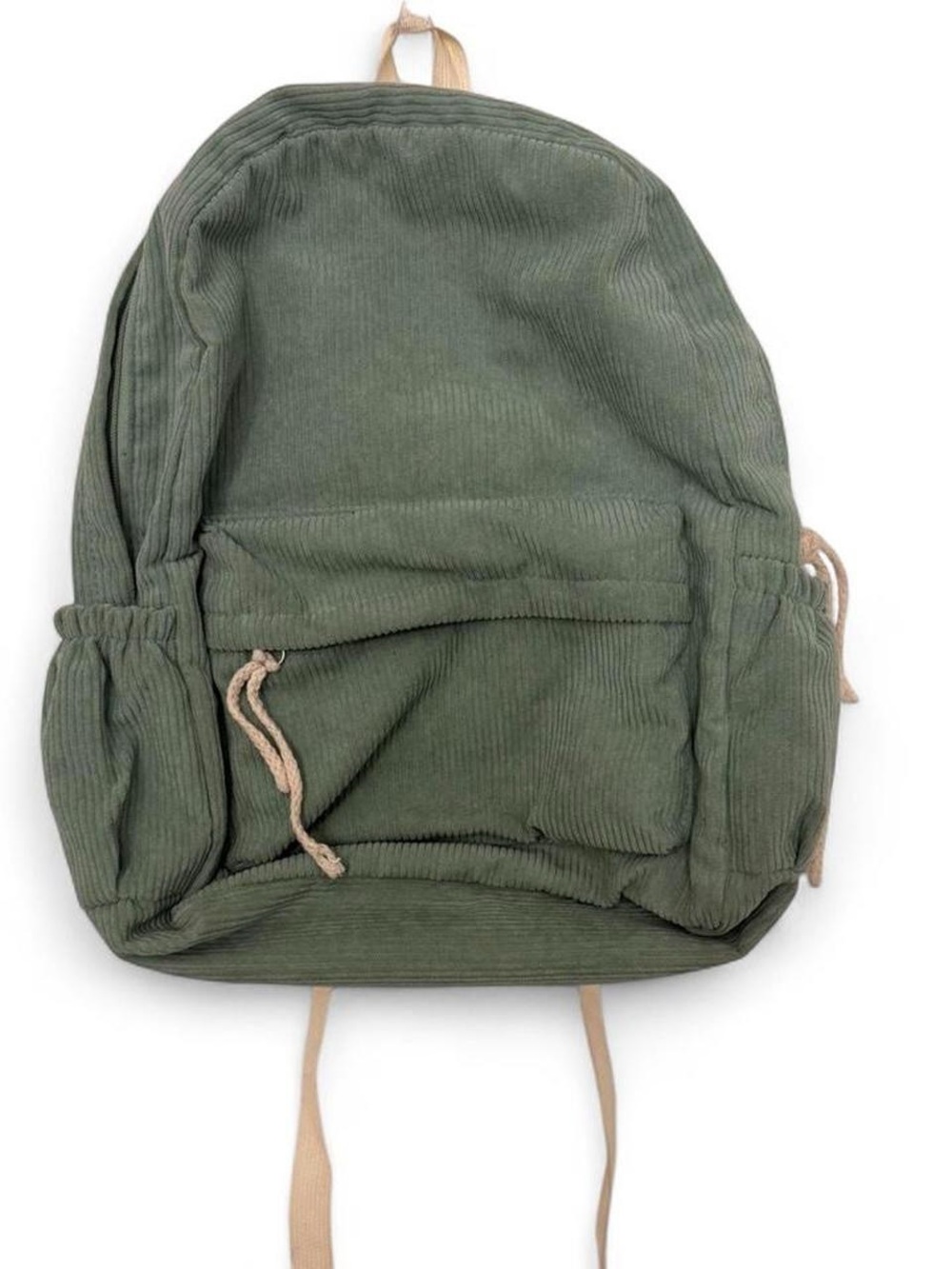 Olive Green Corduroy Backpack - Casual Everyday Bag